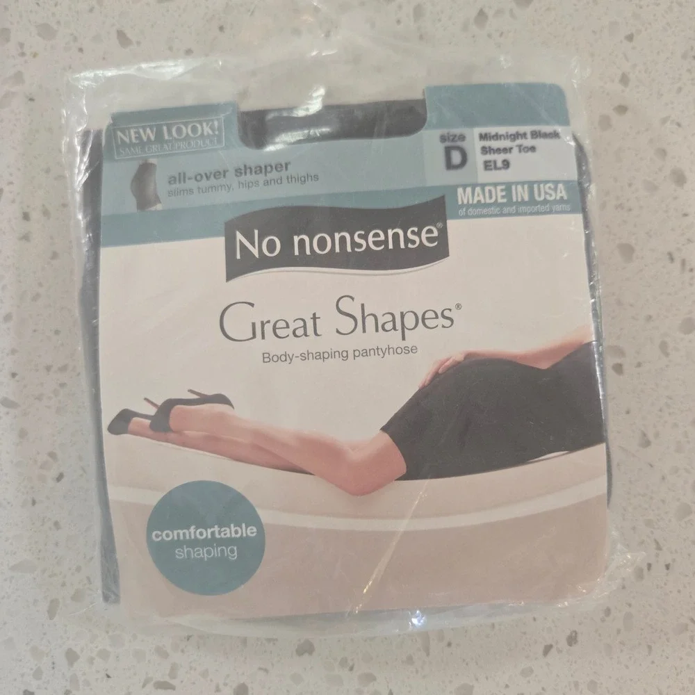 No Nonsense Great Shapes Body Shaping Pantyhose Midnight Black Size D Sheer Toe